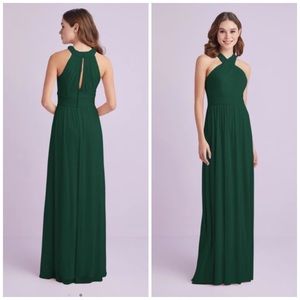 Long Chiffon Crisscross High-Neck Mesh Dress